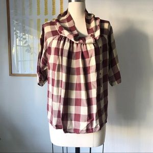 Stella McCartney Windowpane Silk Funnel Blouse